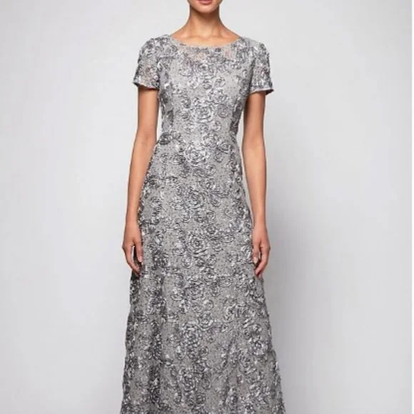 chinese dress ladies Alex Evenings Soutache A-Line Dress with Short Sleeves Champagne / 8 main image 0